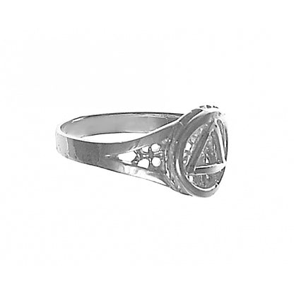 Sterling Silver Ring with Alcoholics Anonymous AA Symbol on a Filigree Style Band