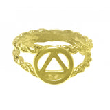 14k Gold Ring, Alcoholics Anonymous AA Symbol Circle Triangle on a Open Rope Style Band