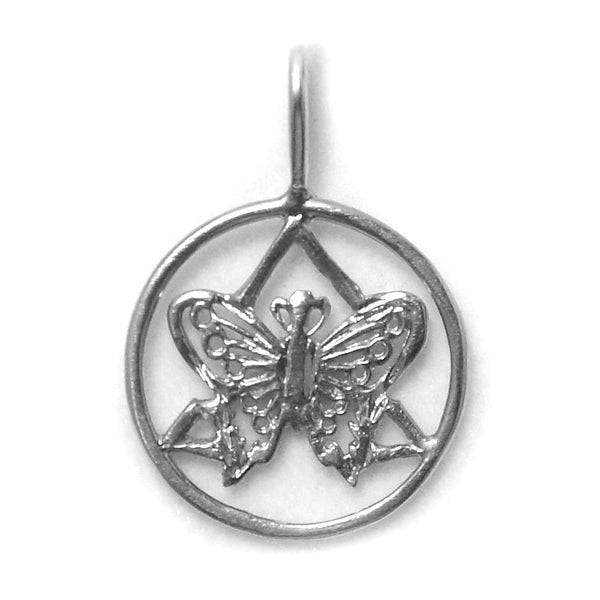 Sterling Silver Pendant, Alcoholics Anonymous AA Symbol with a Small Butterfly on the inside of the Symbol