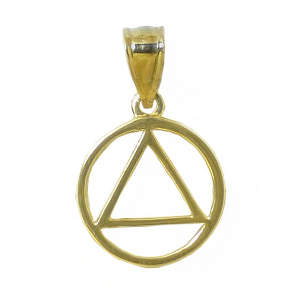 14k Gold Pendant, Alcoholics Anonymous AA Symbol, Thick Style, Medium Size