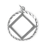 Sterling Silver Pendant, Narcotics Anonymous NA Diamond Cut Circle, Small Size