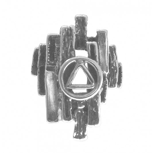 Sterling Silver Ring, Alcoholics Anonymous AA Symbol with a Bark Style Design