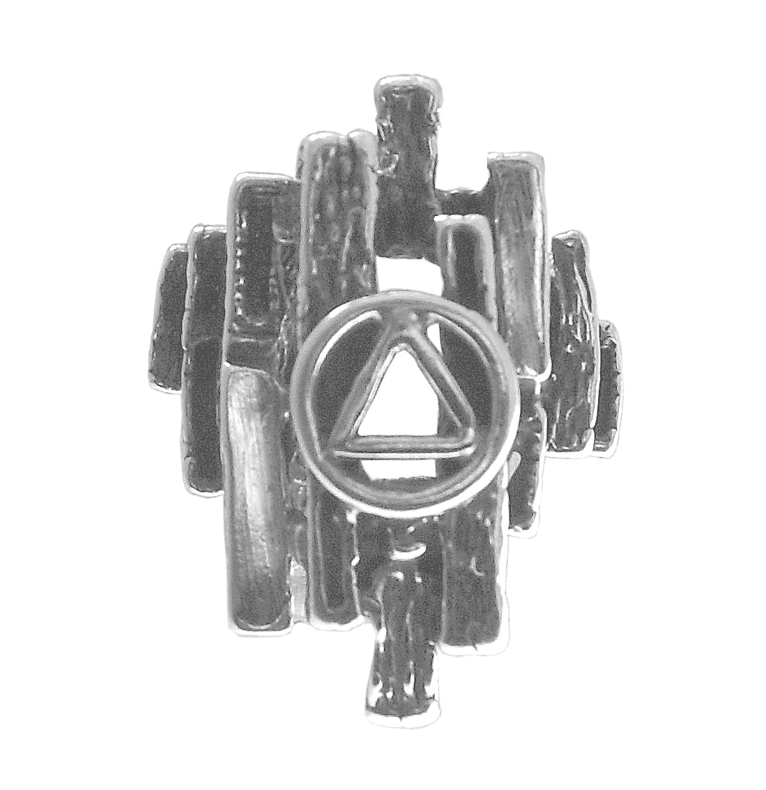 Sterling Silver Ring, Alcoholics Anonymous AA Symbol with a Bark Style Design