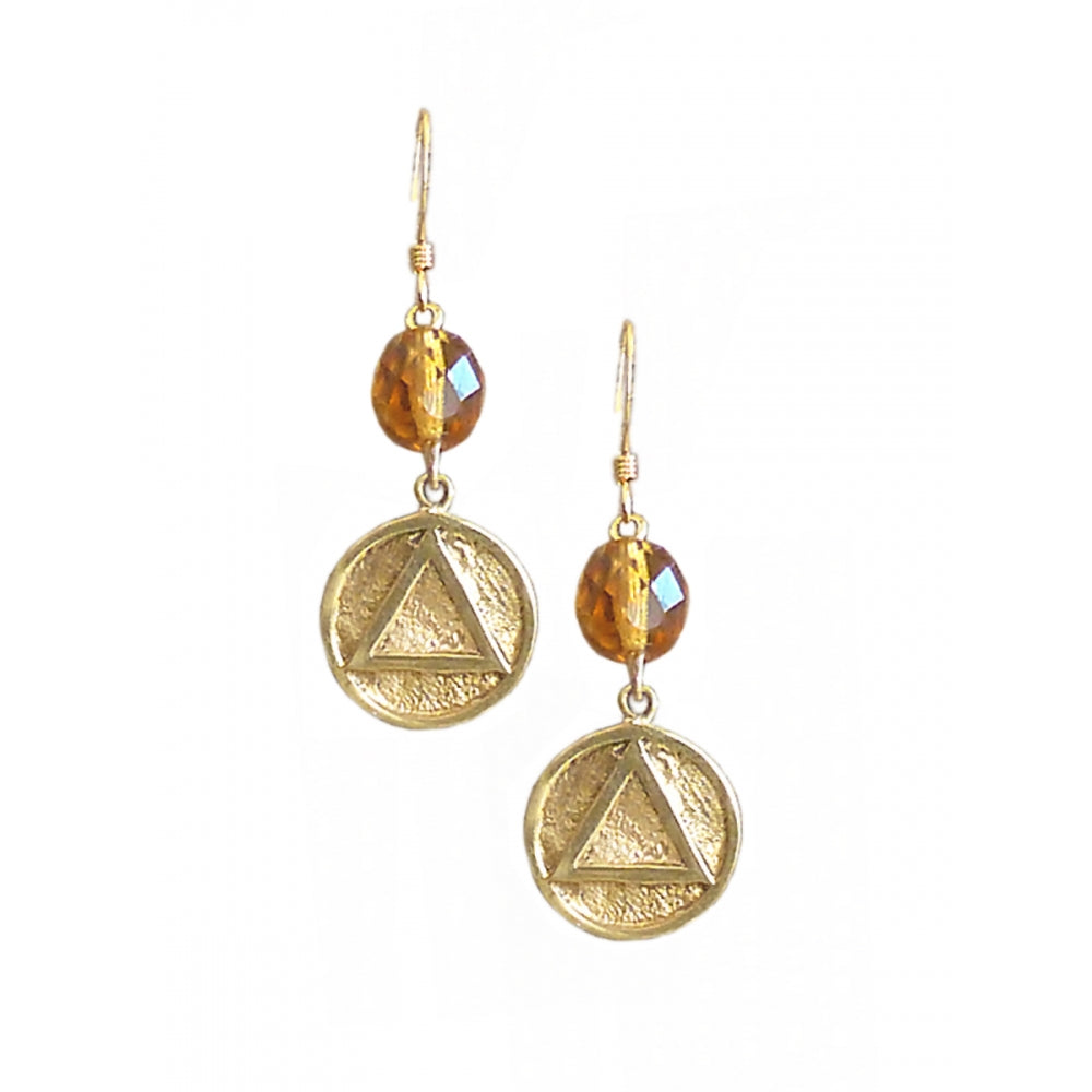 Beaded Earrings Alcoholics Anonymous AA Antique Brass Finish