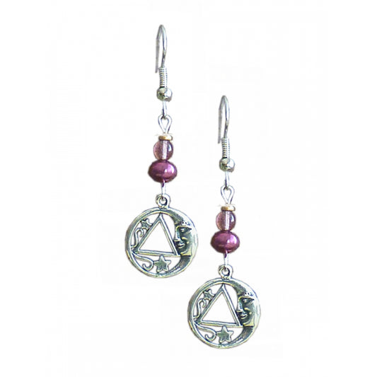 Beaded Earrings Alcoholics Anonymous AA Sterling Silver Star and Moon