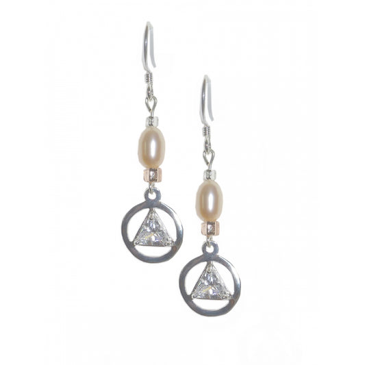 Beaded Earrings Alcoholics Anonymous AA Sterling Silver 6mm CZ Triangle