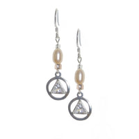 Beaded Earrings Alcoholics Anonymous AA Sterling Silver 6mm CZ Triangle