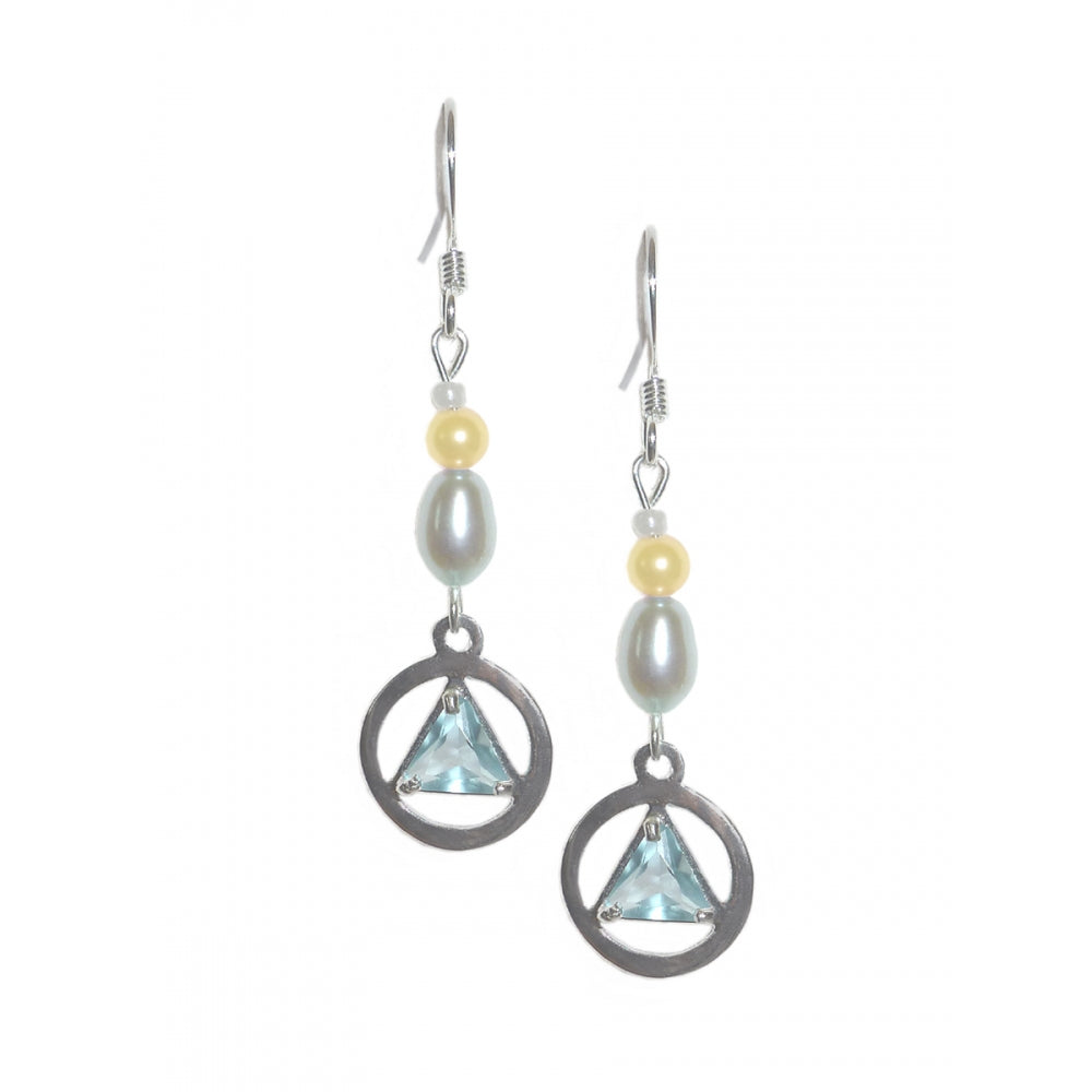 Beaded Earrings Alcoholics Anonymous AA Sterling Silver 6mm CZ Triangle
