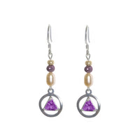 Beaded Earrings Alcoholics Anonymous AA Sterling Silver 6mm CZ Triangle