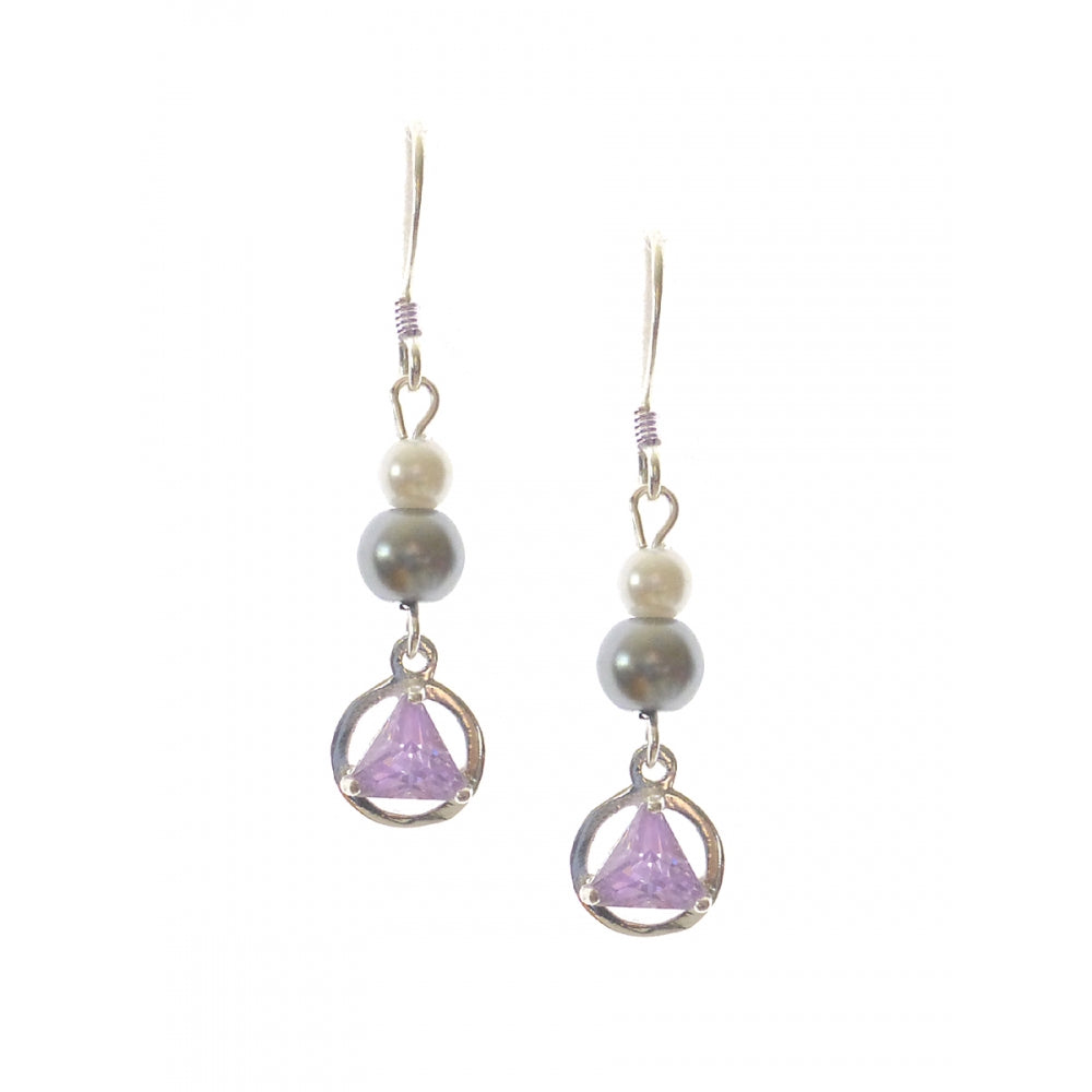 Beaded Earrings Alcoholics Anonymous AA Sterling Silver 5mm CZ Triangle