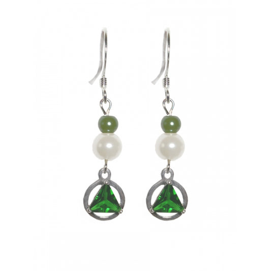 Beaded Earrings Alcoholics Anonymous AA Sterling Silver 5mm CZ Triangle