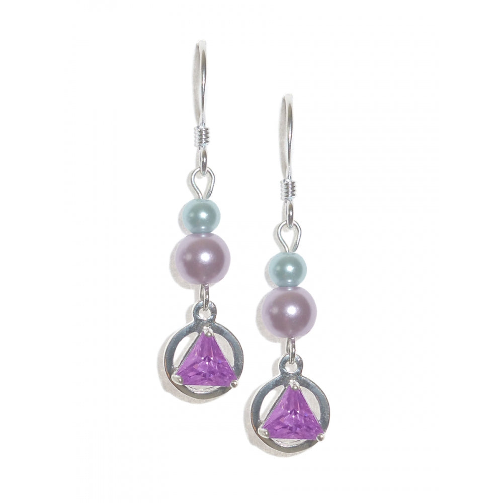 Beaded Earrings Alcoholics Anonymous AA Sterling Silver 5mm CZ Triangle