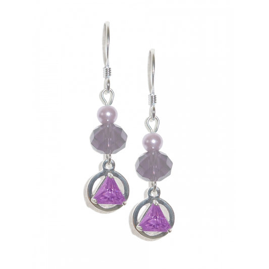 Beaded Earrings Alcoholics Anonymous AA Sterling Silver 5mm CZ Triangle
