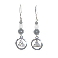 Beaded Earrings Alcoholics Anonymous AA Sterling Silver 6mm CZ Triangle