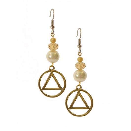 Earrings Alcoholics Anonymous AA Antique Brass Finish Circle Triangle