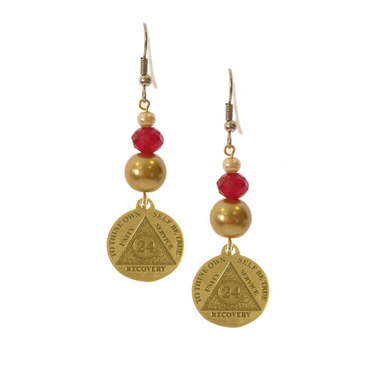 Earrings Alcoholics Anonymous AA Mini 24 Hr medallion Antique Brass Finish