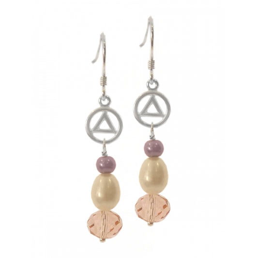 Earrings Alcoholics Anonymous AA Sterling Silver, Small Circle Triangle