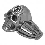 Sterling Silver Ring Alcoholics Anonymous AA Mens Skull