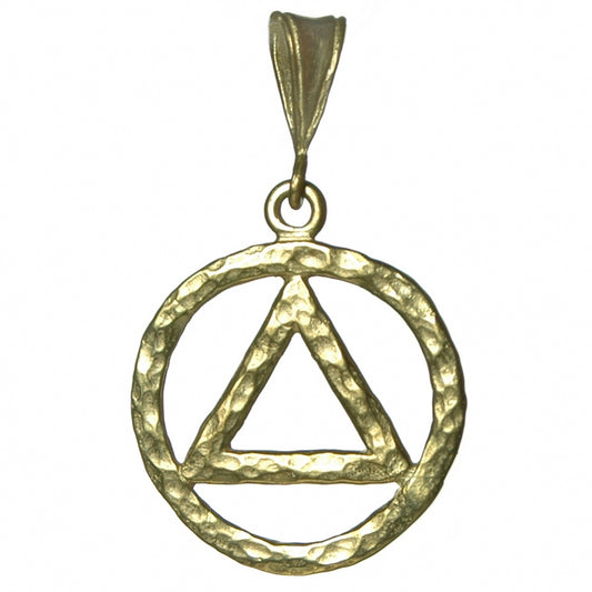 Large Size, Brass Pendant, Thick Hammered Finish Alcoholics Anonymous AA Symbol
