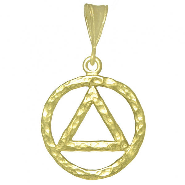 Large Size, 14k Gold Pendant, Thick Hammered Finish Alcoholics Anonymous AA Symbol