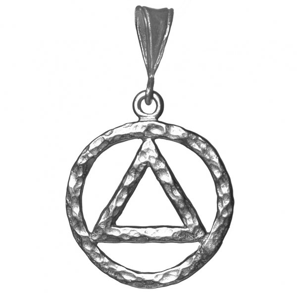 Sterling Silver Pendant, Thick Hammered Finish Alcoholics Anonymous AA Symbol