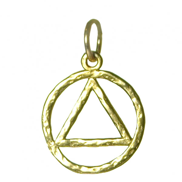 Brass Pendant, Alcoholics Anonymous AA Hammered Style Symbol Small Size