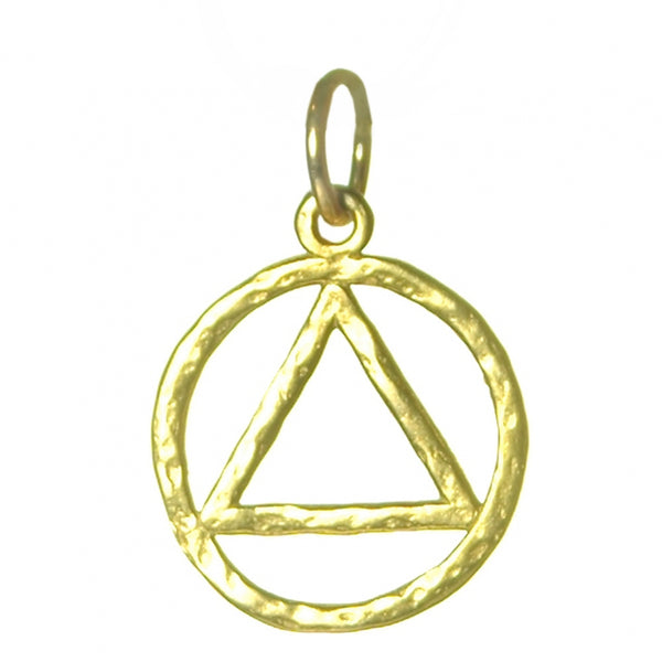 14k Gold Pendant, Alcoholics Anonymous AA Hammered Style Symbol Small Size