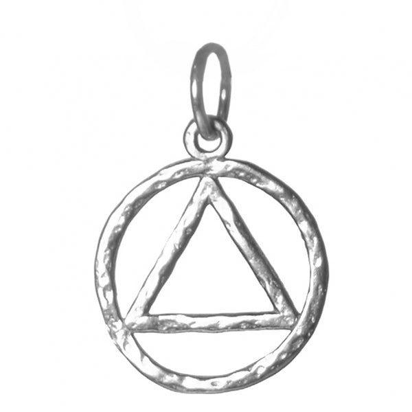 Sterling Silver Pendant, Alcoholics Anonymous AA Hammered Style Symbol