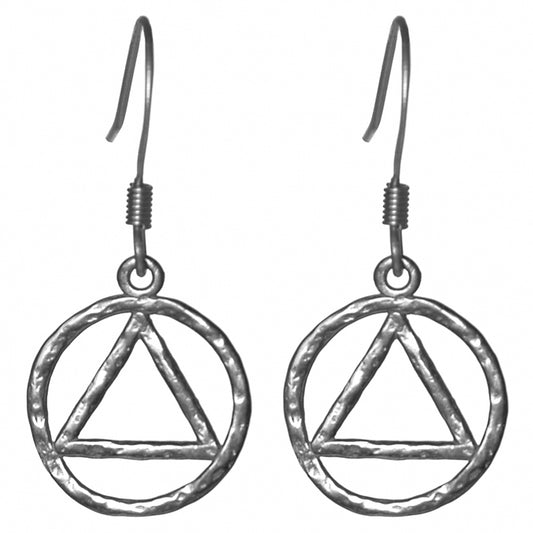 Sterling Silver Earrings, Alcoholics Anonymous AA Symbol Hammered Style
