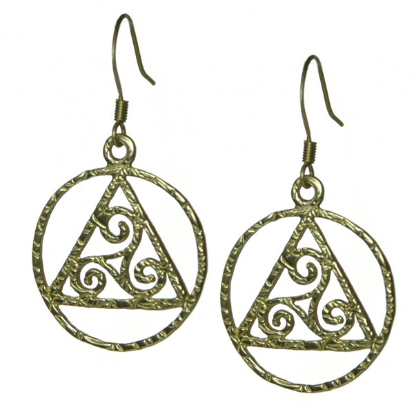 Brass, Alcoholics Anonymous AA Earrings with Celtic Symbol