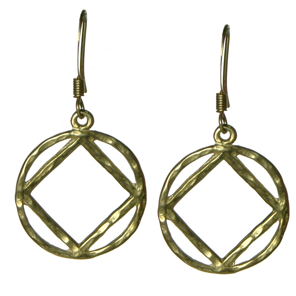 Brass, Narcotics Anonymous NA Symbol Hammered Style Earrings