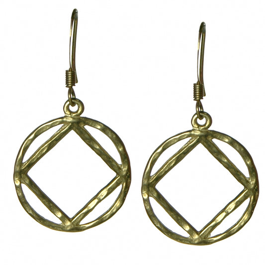 Brass, Narcotics Anonymous NA Symbol Hammered Style Earrings
