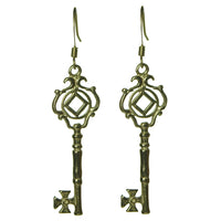 Brass Earrings, Small Narcotics Anonymous NA Symbol Inside Antique Style Key