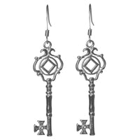 Sterling Silver Earrings, Small Narcotics Anonymous NA Symbol Inside Antique Style Key