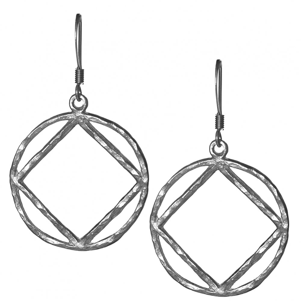 Sterling Silver Earrings, Narcotics Anonymous NA Symbol Hammered Style
