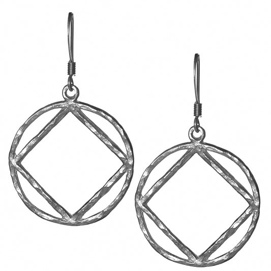 Sterling Silver Earrings, Narcotics Anonymous NA Symbol Hammered Style