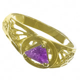 14k Gold Ring, Delicate Alcoholics Anonymous AA Symbol Ring, 5X5mm CZ Triangle in Purple Color, Filigree Style