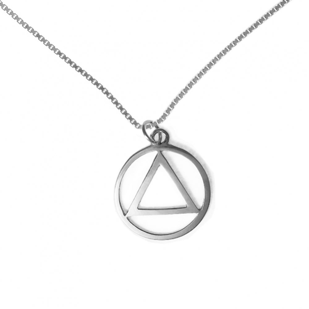 Set of Alcoholics Anonymous AA Symbol #04 Pendant wtih #212 Medium Box Chain, Chain Available in 3 Different Lengths