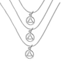 3 Sets of Small Alcoholics Anonymous AA Symbol  Pendants with  Light Box Chains, $42-$48, Chain Available in 3 Different Lengths