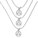 3 Sets of Small Alcoholics Anonymous AA Symbol  Pendants with  Light Box Chains, $42-$48, Chain Available in 3 Different Lengths