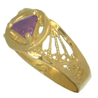 14k Gold Ring, Delicate Alcoholics Anonymous AA Symbol Ring, 5X5mm CZ Triangle in Purple Color, Filigree Style