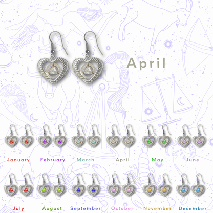 Sterling Silver Earrings, Alcoholics Anonymous AA Symbol Heart, Available in 12 Different 5mm Cubic Zirconia Triangle Birthstones