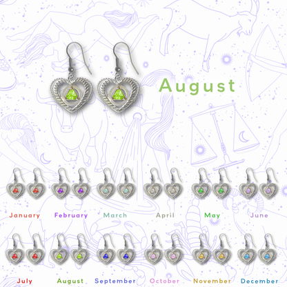 Sterling Silver Earrings, Alcoholics Anonymous AA Symbol Heart, Available in 12 Different 5mm Cubic Zirconia Triangle Birthstones