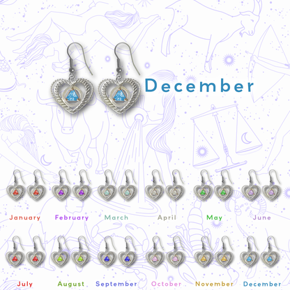Sterling Silver Earrings, Alcoholics Anonymous AA Symbol Heart, Available in 12 Different 5mm Cubic Zirconia Triangle Birthstones