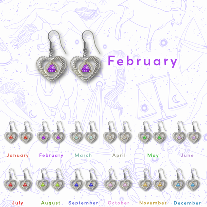 Sterling Silver Earrings, Alcoholics Anonymous AA Symbol Heart, Available in 12 Different 5mm Cubic Zirconia Triangle Birthstones