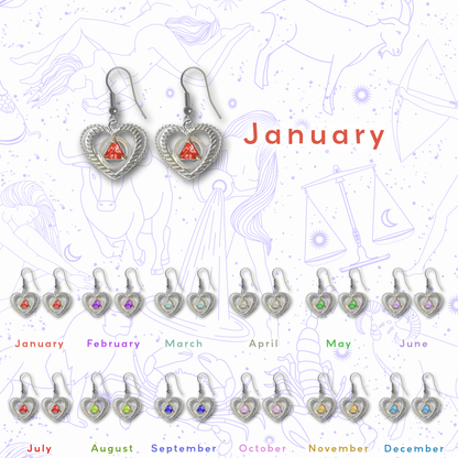 Sterling Silver Earrings, Alcoholics Anonymous AA Symbol Heart, Available in 12 Different 5mm Cubic Zirconia Triangle Birthstones