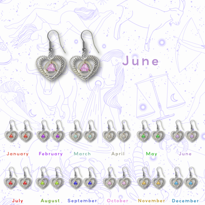 Sterling Silver Earrings, Alcoholics Anonymous AA Symbol Heart, Available in 12 Different 5mm Cubic Zirconia Triangle Birthstones