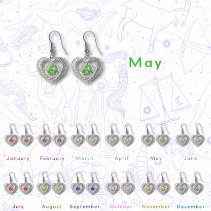 Sterling Silver Earrings, Alcoholics Anonymous AA Symbol Heart, Available in 12 Different 5mm Cubic Zirconia Triangle Birthstones