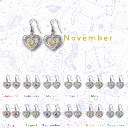 Sterling Silver Earrings, Alcoholics Anonymous AA Symbol Heart, Available in 12 Different 5mm Cubic Zirconia Triangle Birthstones