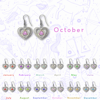 Sterling Silver Earrings, Alcoholics Anonymous AA Symbol Heart, Available in 12 Different 5mm Cubic Zirconia Triangle Birthstones